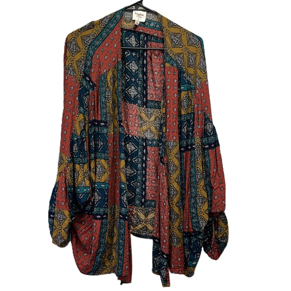Hayden Tops - Hayden Los Angeles Rust Multi Patchwork Print Kimono Long‎ Sleeve Flowy Size 1X